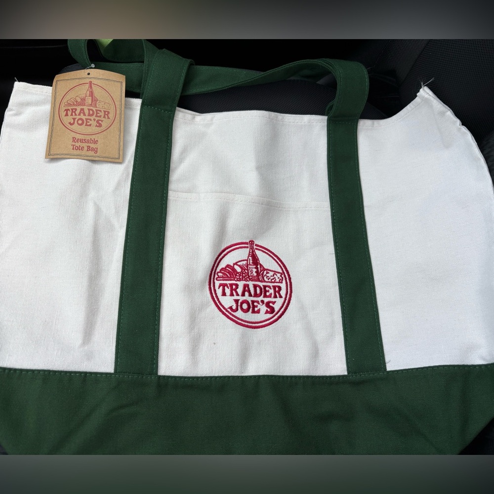Green Trader Joe’s reusable canvas tote bag